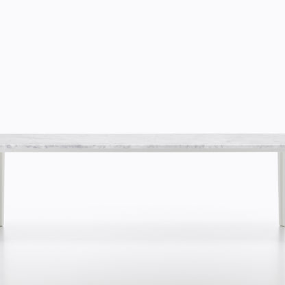 Plate Coffee Table by Vitra - Width: 113 cm / Depth: 41 cm, White Aluminium Base, Carrara Marble Tabletop