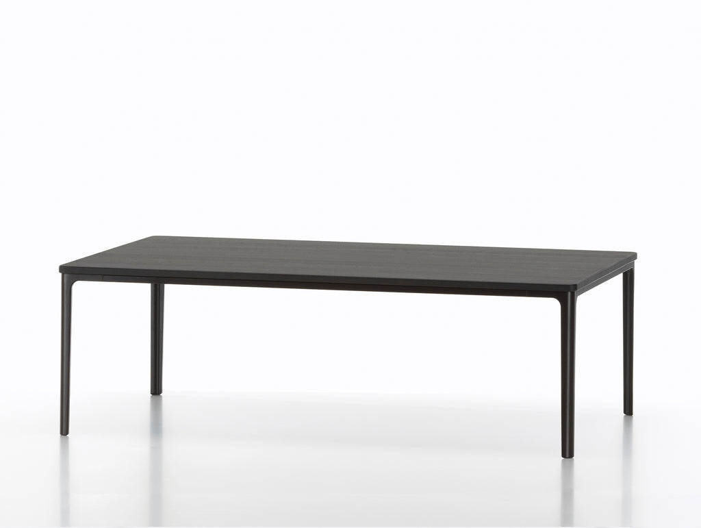 Plate Coffee Table by Vitra - Width: 113 cm / Depth: 71 cm, Basic Dark Aluminium Base, Dark Oak Tabletop