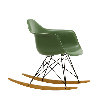Eames RAR Plastic Armchair in Forest with Basic Dark Base and Golden Maple Rockers by Vitra