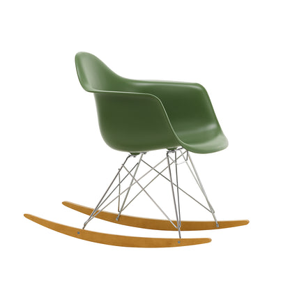 Eames RAR Plastic Armchair in Forest with Chrome Base and Golden Maple Rockers by Vitra
