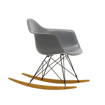Eames RAR Plastic Armchair in Granite Grey with Basic Dark Base and Golden Maple Rockers by Vitra