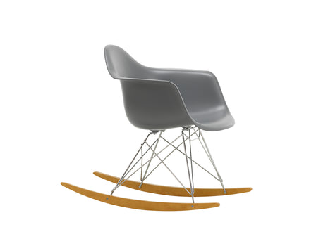 Eames RAR Plastic Armchair in Granite Grey with Chrome Base and Golden Maple Rockers by Vitra