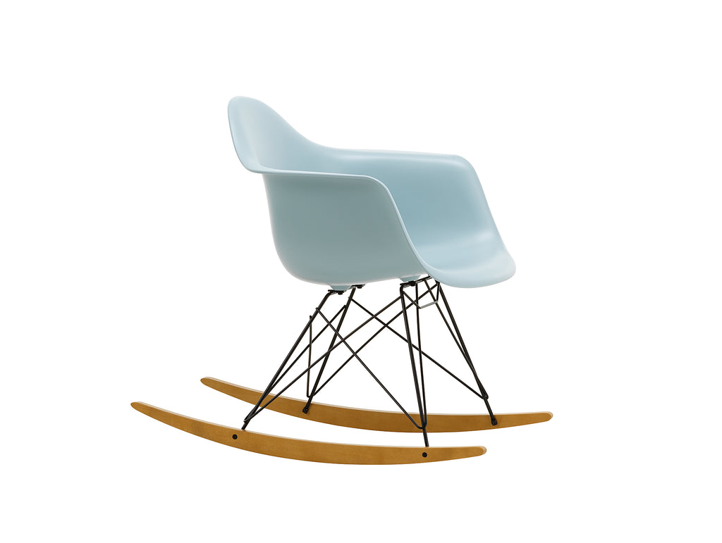 Eames RAR Plastic Armchair in Ice Grey with Basic Dark Base and Golden Maple Rockers by Vitra