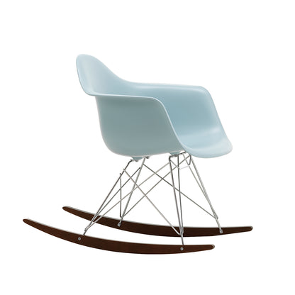 Eames RAR Plastic Armchair in Ice Grey with Chrome Base and Dark Maple Rockers by Vitra