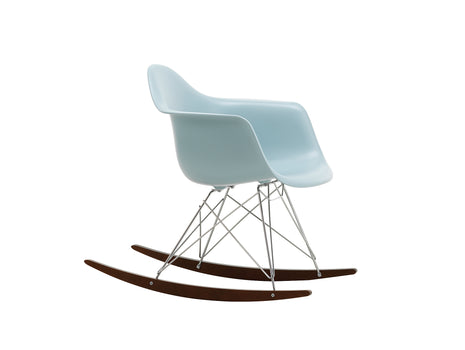Eames RAR Plastic Armchair in Ice Grey with Chrome Base and Dark Maple Rockers by Vitra