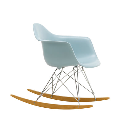 Eames RAR Plastic Armchair in Ice Grey with Chrome Base and Golden Maple Rockers by Vitra