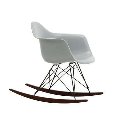 Eames RAR Plastic Armchair in Light Grey with Basic Dark Base and Dark Maple Rockers by Vitra