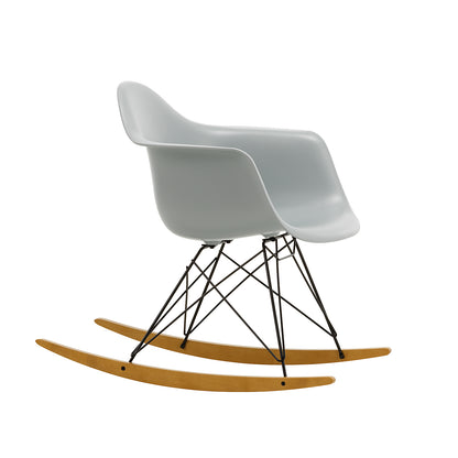 Eames RAR Plastic Armchair in Light Grey with Basic Dark Base and Golden Maple Rockers by Vitra