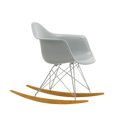 Eames RAR Plastic Armchair in Light Grey with Chrome Base and Golden Maple Rockers by Vitra