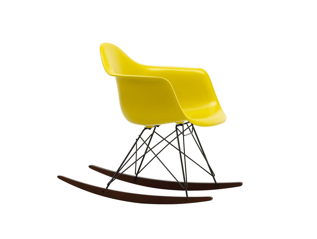 Eames RAR Plastic Armchair in Mustard with Basic Dark Base and Dark Maple Rockers by Vitra