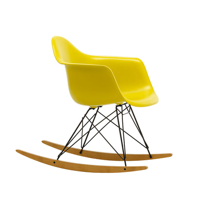 Eames RAR Plastic Armchair in Mustard with Basic Dark Base and Golden Maple Rockers by Vitra