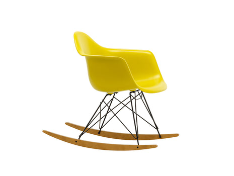 Eames RAR Plastic Armchair in Mustard with Basic Dark Base and Golden Maple Rockers by Vitra