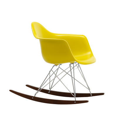 Eames RAR Plastic Armchair in Mustard with Chrome Base and Dark Maple Rockers by Vitra
