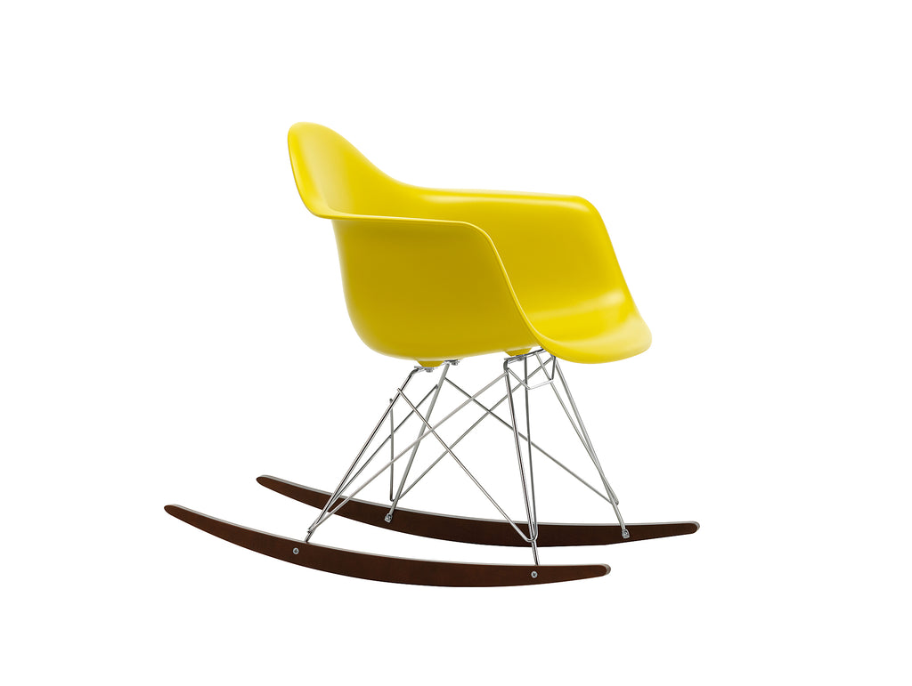 Eames RAR Plastic Armchair in Mustard with Chrome Base and Dark Maple Rockers by Vitra