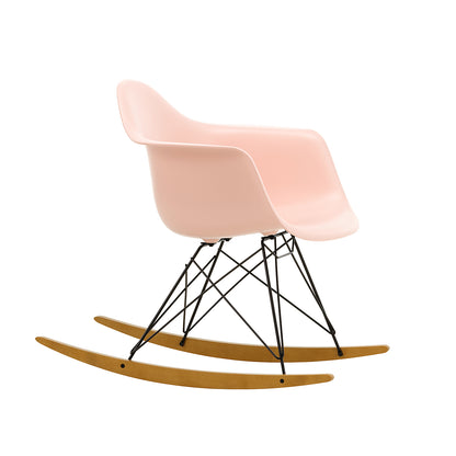 Eames RAR Plastic Armchair in Pale Rose with Basic Dark Base and Golden Maple Rockers by Vitra