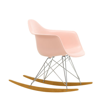 Eames RAR Plastic Armchair in Pale Rose with Chrome Base and Golden Maple Rockers by Vitra