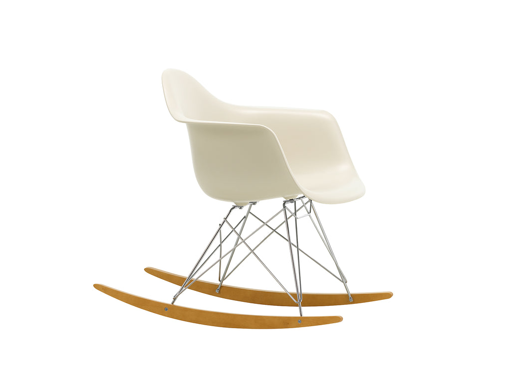 Eames RAR Plastic Armchair in Pebble with Chrome Base and Golden Maple Rockers by Vitra