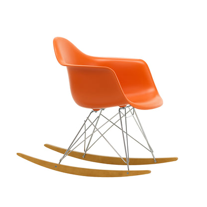 Eames RAR Plastic Armchair in Rusty Orange with Chrome Base and Golden Maple Rockers by Vitra