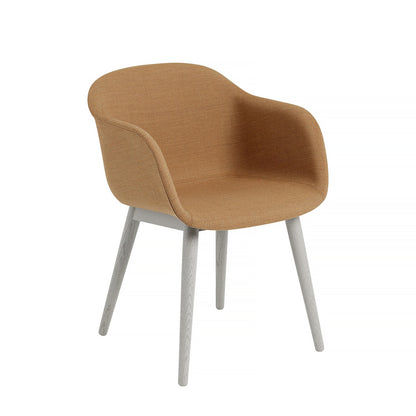 Fiber Armchair Upholstered with Wood Base