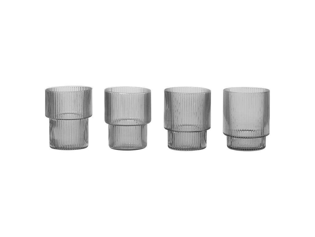 Ripple Glasses - Set of 4 (Smoked Grey) by Ferm Living