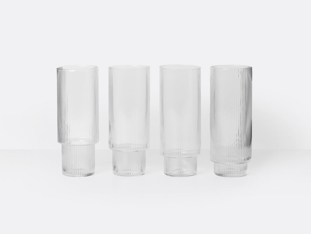 Ripple Long Glasses - Set of 4 (Clear) by Ferm Living