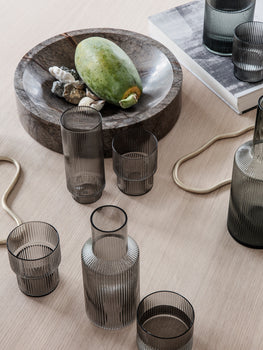 Ripple Long Glasses - Set of 4 (Smoked Grey) by Ferm Living