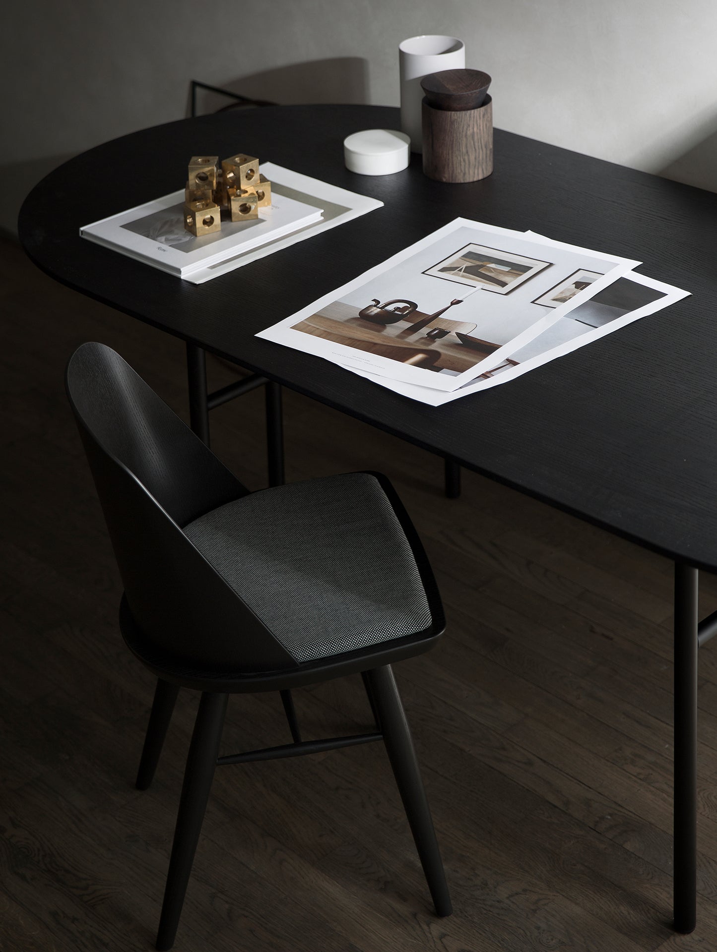 Snaregade Dining Table - Oval by Menu /Black Oak Veneer Tabletop / Black Steel Base