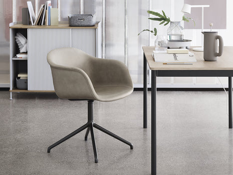 Stone Silk Leather / Black Fiber Armchair Upholstered with Swivel Base by Muuto