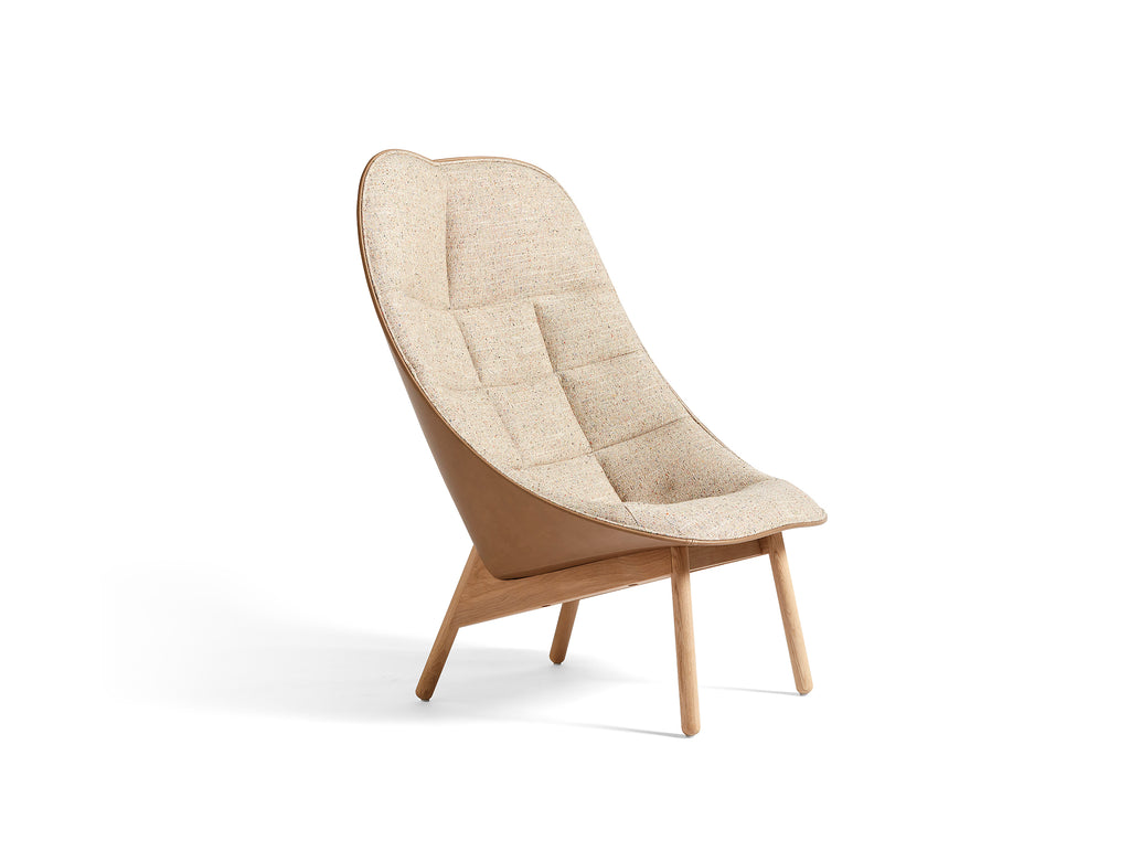 Uchiwa Quilted Lounge Chair / Bolgheri Front / Nougat Silk Leather Back / by HAY