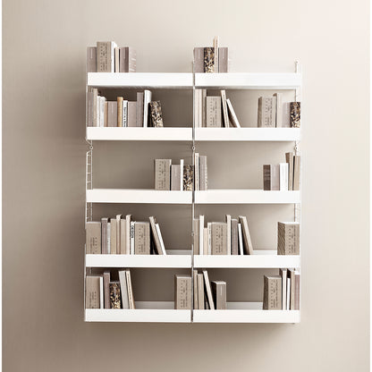 String White Metal Shelves in a library arrangement