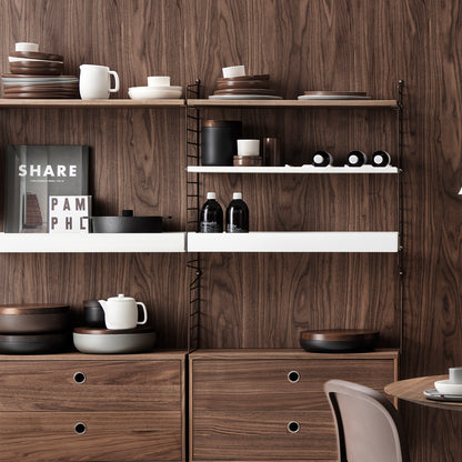 String Metal Shelves and Walnut Drawers