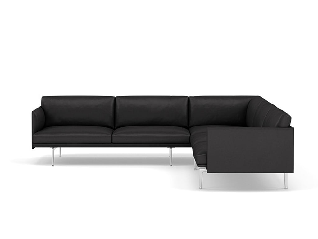 Outline Corner Sofa by Muuto - Aluminium Base / black silk leather