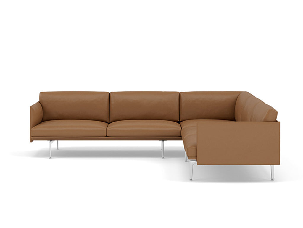 Outline Corner Sofa by Muuto - Aluminium Base / cognac silk leather