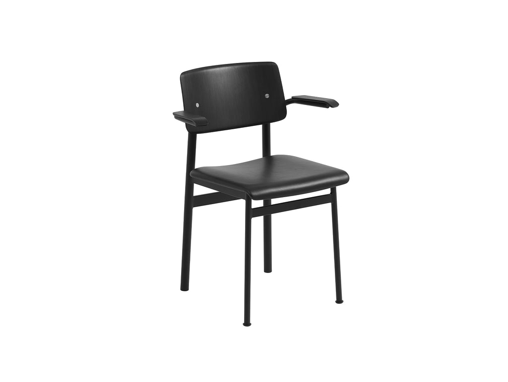 Loft Chair with Armrest Upholstered by Muuto - Black Frame / Black Oak / Black Refine Leather