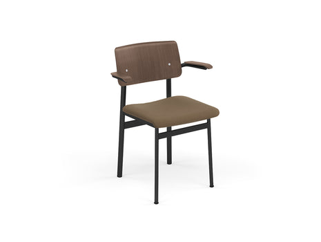 Loft Chair with Armrest Upholstered by Muuto - Black Frame / Dark Brown Oak / Steelcut 265