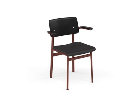 Loft Chair with Armrest Upholstered by Muuto - Deep Red Frame / Black Oak / Black Refine Leather