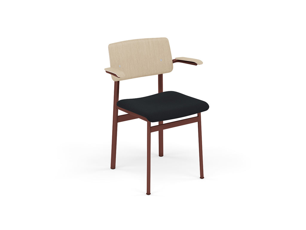 Loft Chair with Armrest Upholstered by Muuto - Deep Red Frame / Oak / Steelcut 190
