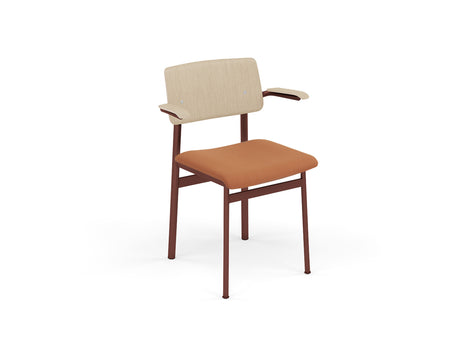 Loft Chair with Armrest Upholstered by Muuto - Deep Red Frame / Oak / Steelcut 530