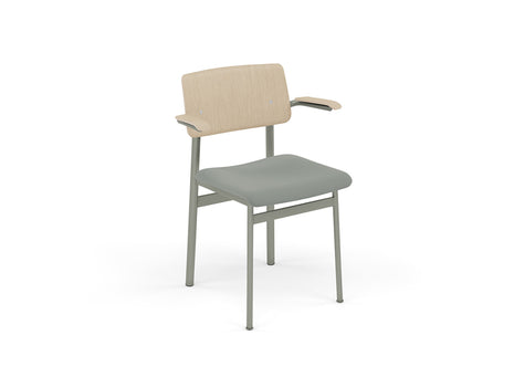 Loft Chair with Armrest Upholstered by Muuto - Dusty Green Frame / Oak / Steelcut 160