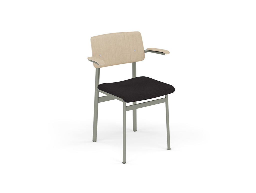 Loft Chair with Armrest Upholstered by Muuto - Dusty Green Frame / Oak / Steelcut 190