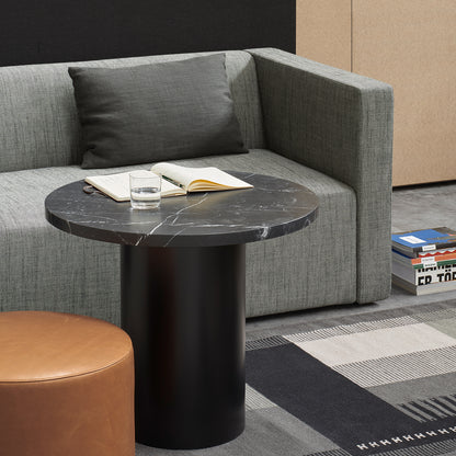 CT09 Enoki Side Table by e15 - (D70 / H60 cm) Nero Marquina Marble Tabletop / Jet Black Steel Base