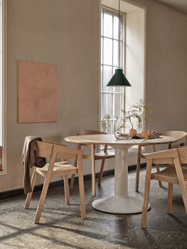 Midst Table by Muuto - Diameter: 120 cm / Oiled Solid Oak Tabletop with Grey Steel Base