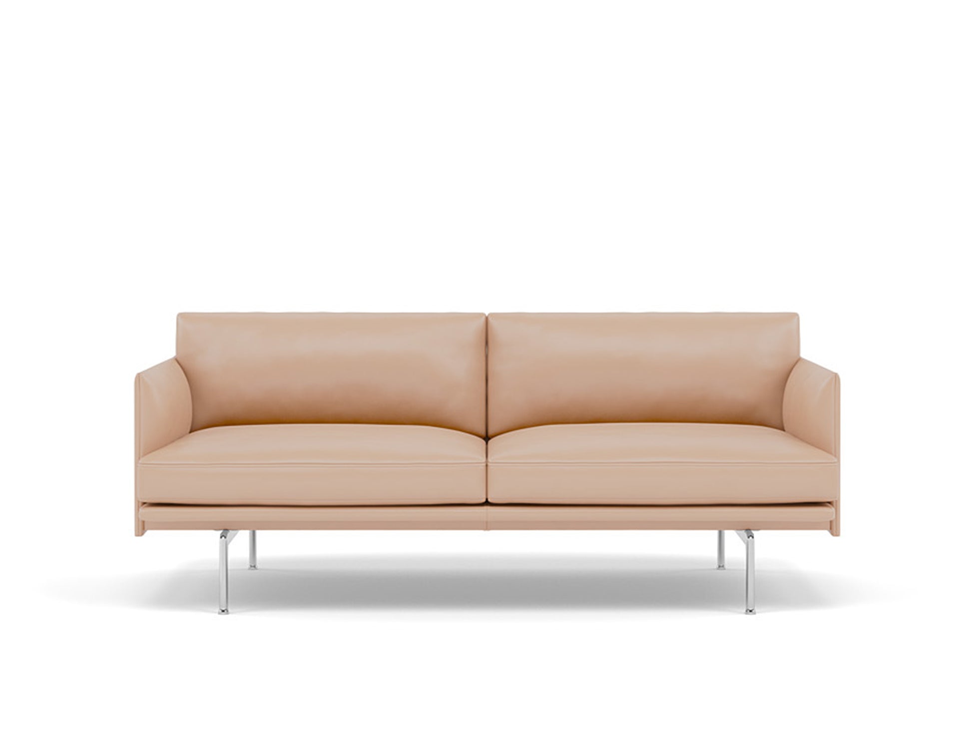 Muuto Outline 2 Seater Sofa - Polished Aluminium Base / beige leather