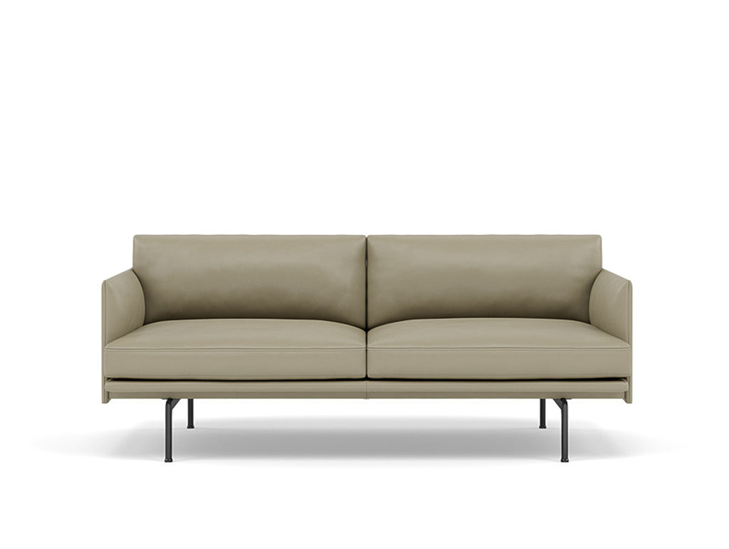 Muuto Outline 2 Seater Sofa - Black Base / stone silk leather